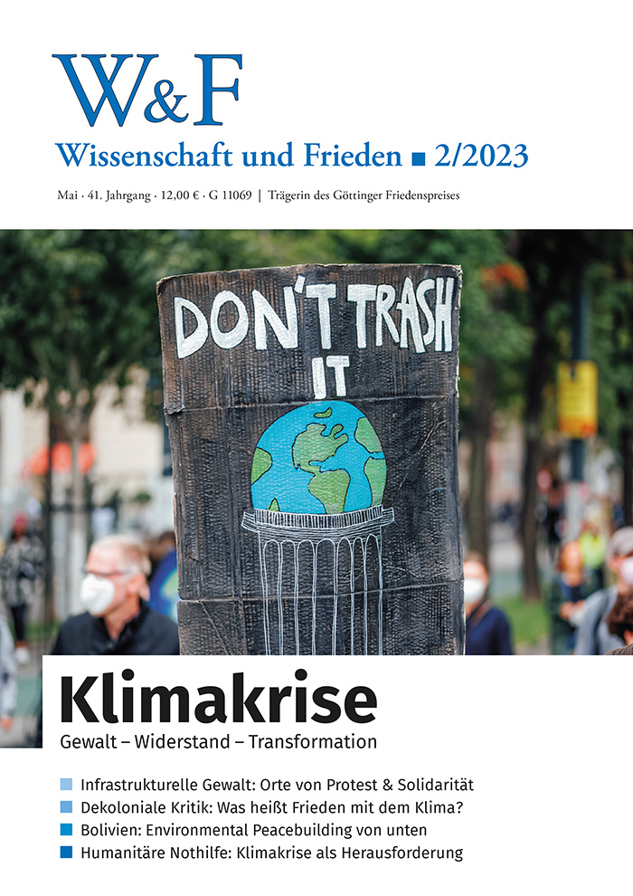Titelbild W&F 2/2023: Klimakrise -- Gewalt, Widerstand, Transformation